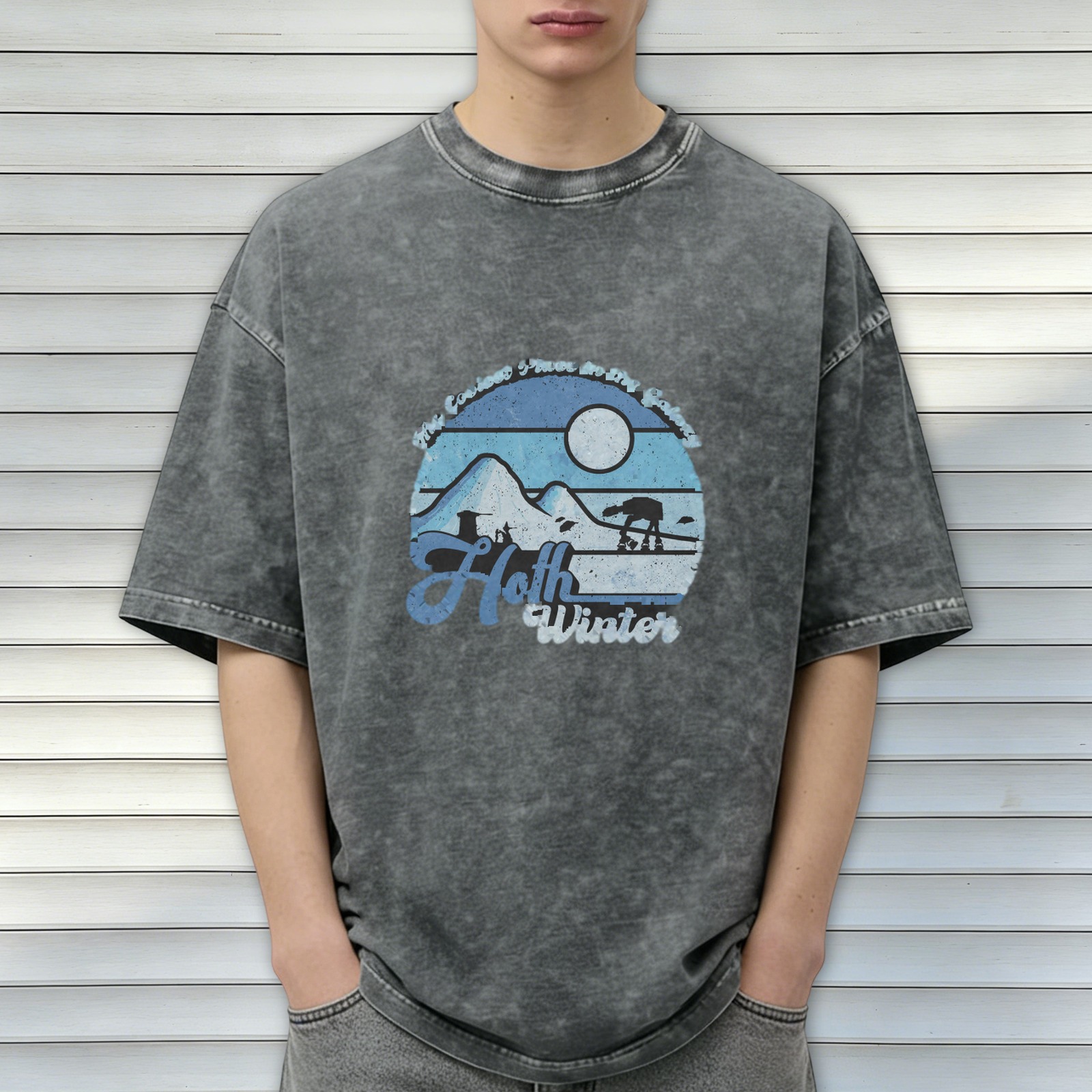 Hoth Winter Star Wars Inspired Acid Wash Graphic T-Shirt
