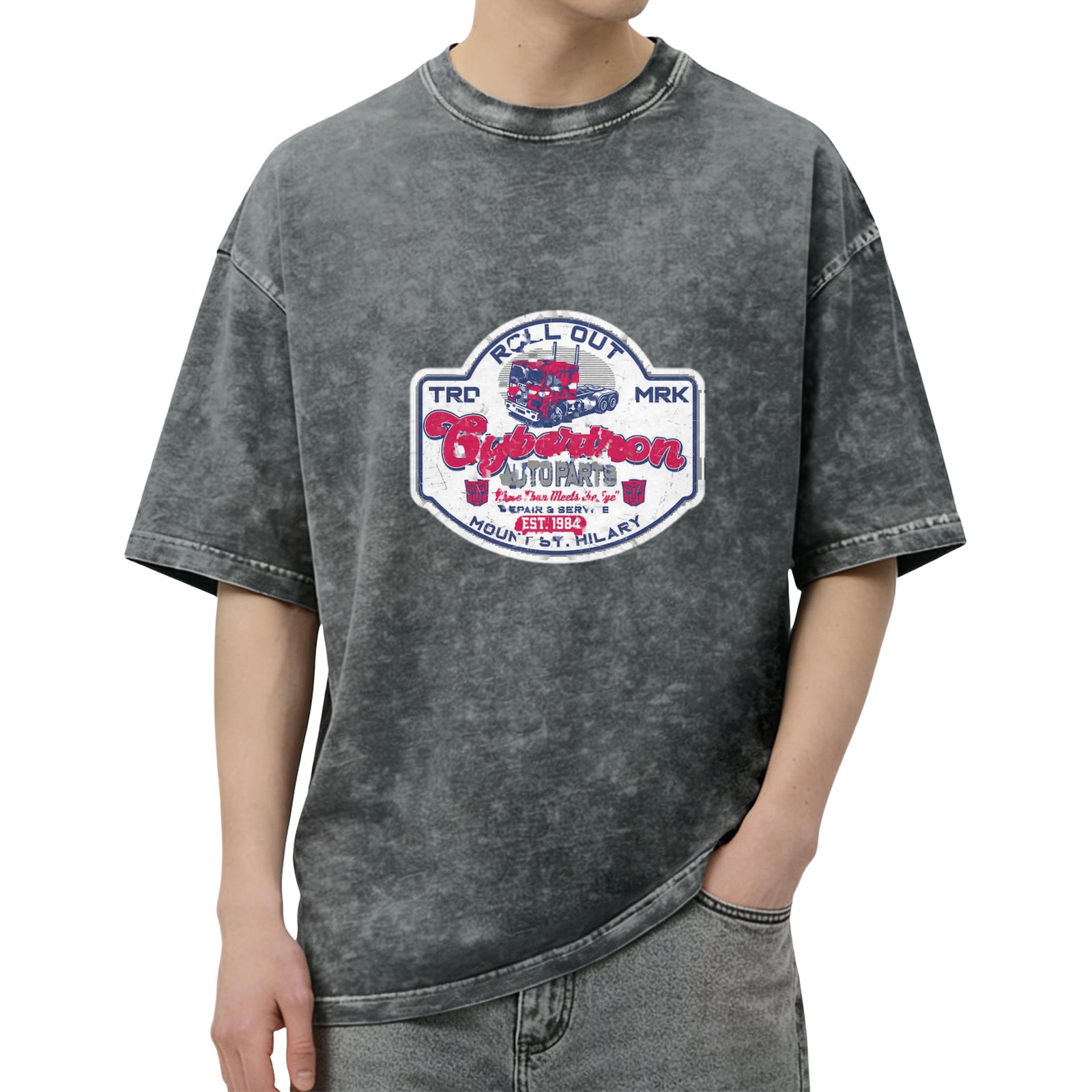 Cybertron Auto Parts Vintage Wash T-Shirt with Retro Graphic Design