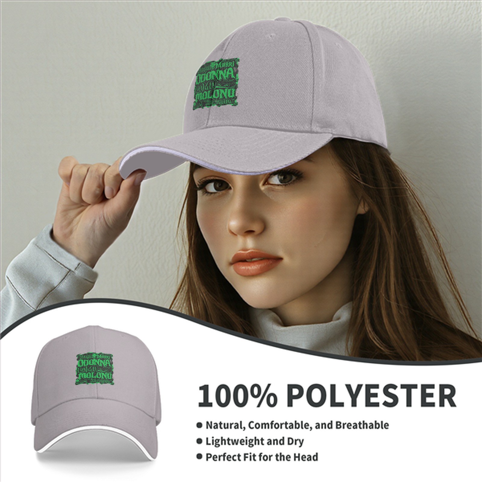 Black Baseball Cap with Green Mystical Text Graphic