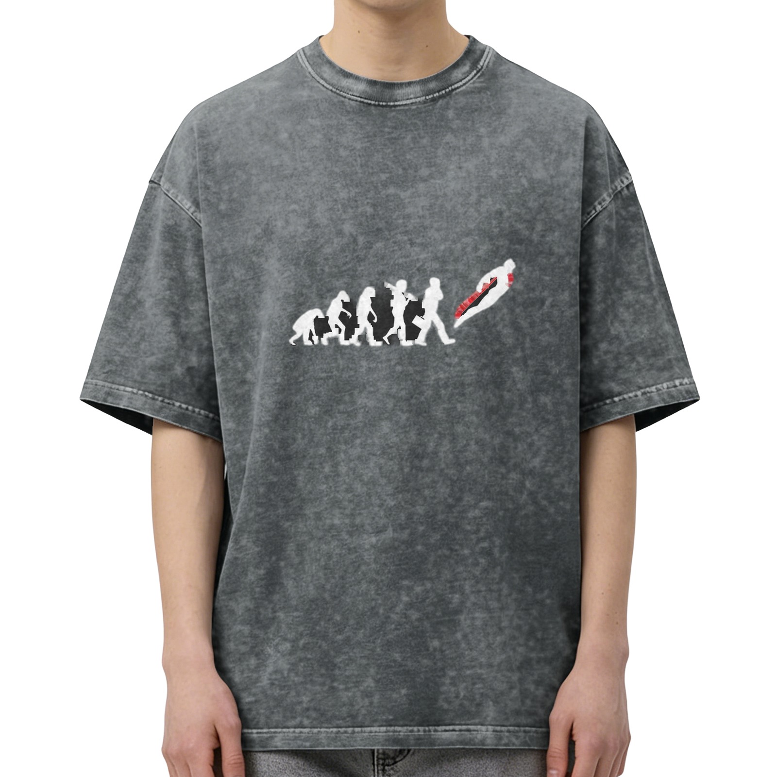 Men's Retro Washed Black Evolution Print Short Sleeve T-Shirt