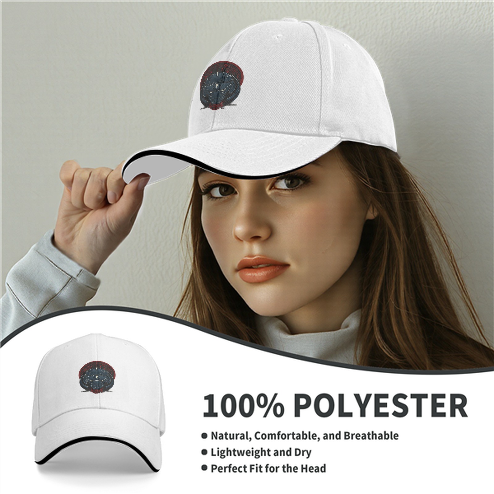 Black Baseball Cap with Sci-Fi Robot Helmet Graphic