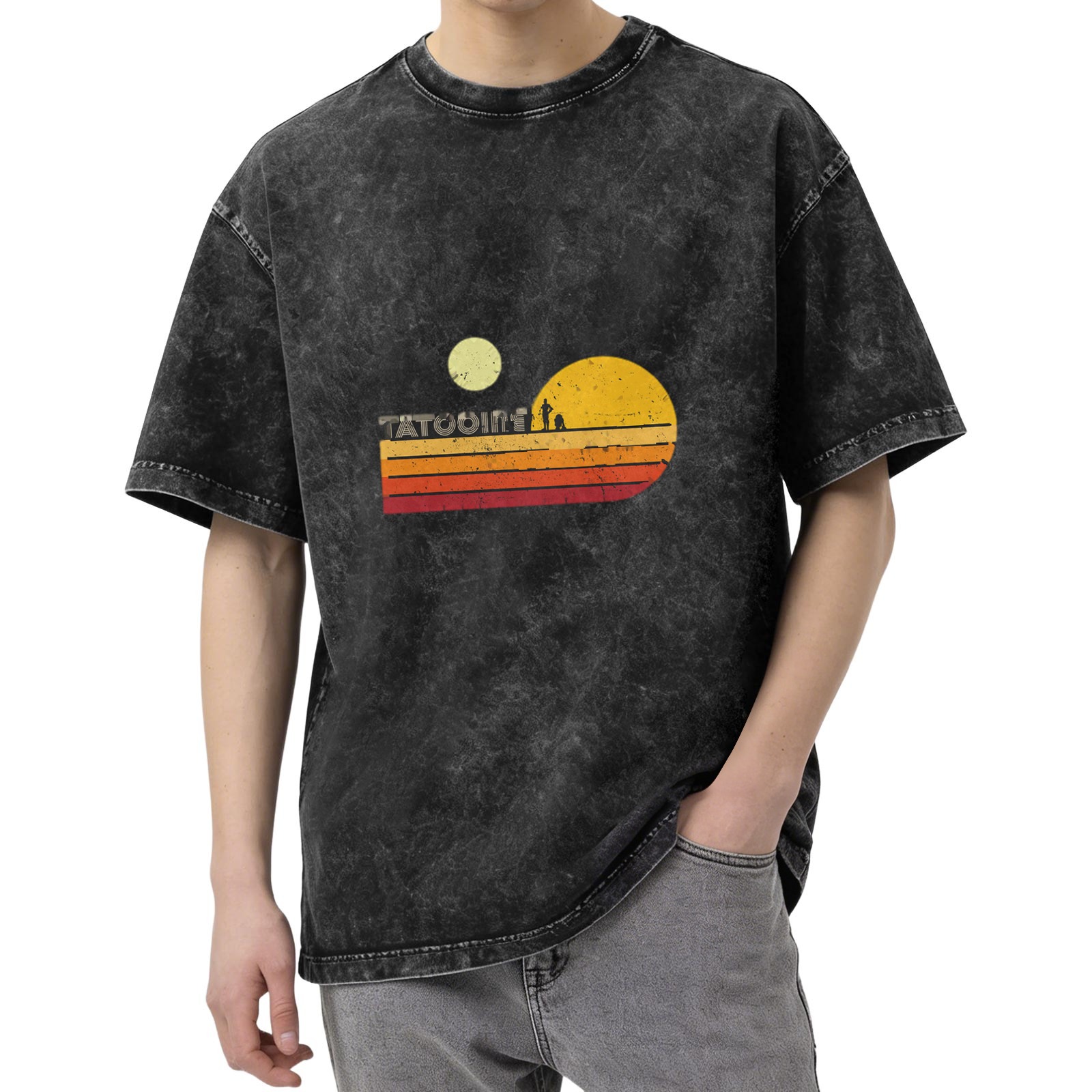 Tatooine Twin Suns Retro Graphic Vintage Wash T-Shirt
