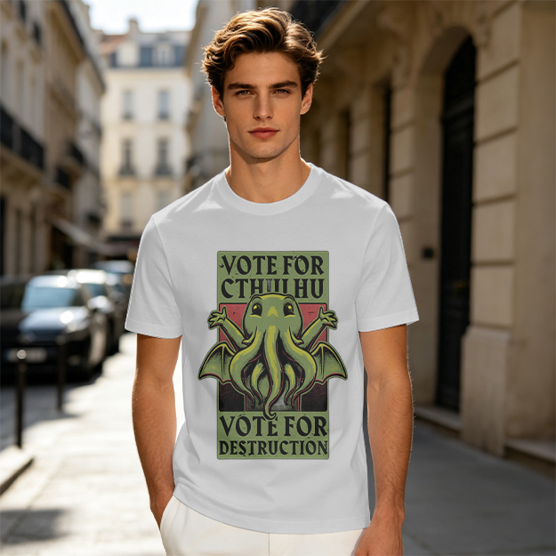 Vote For Cthulhu Funny Graphic T-Shirt Design