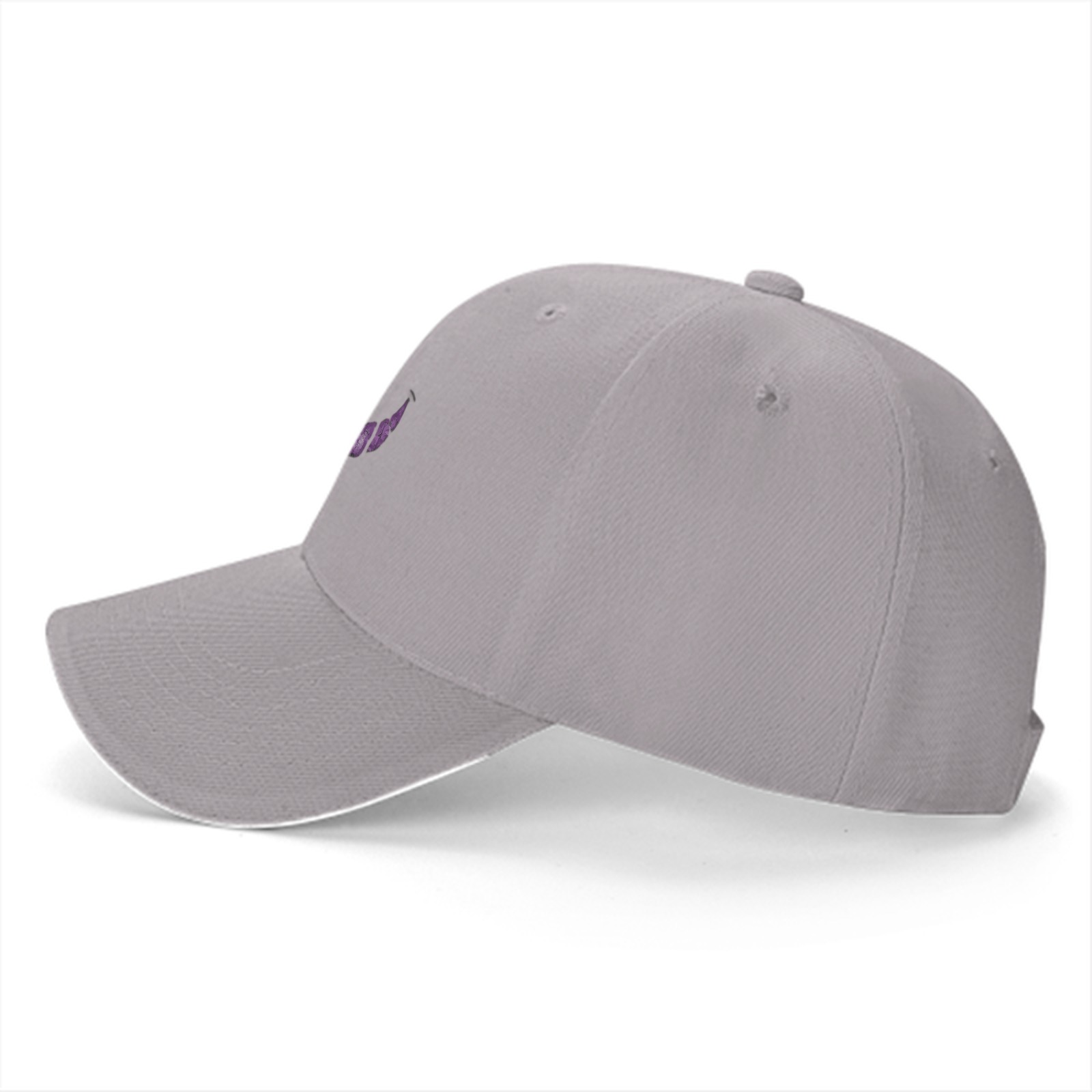Black Baseball Cap with Cheshire Cat Purple Grin Print