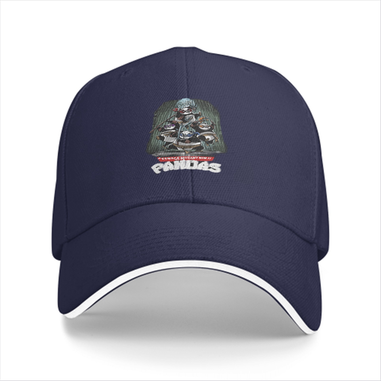Black Baseball Cap With Teenage Mutant Pandas Graphic Print