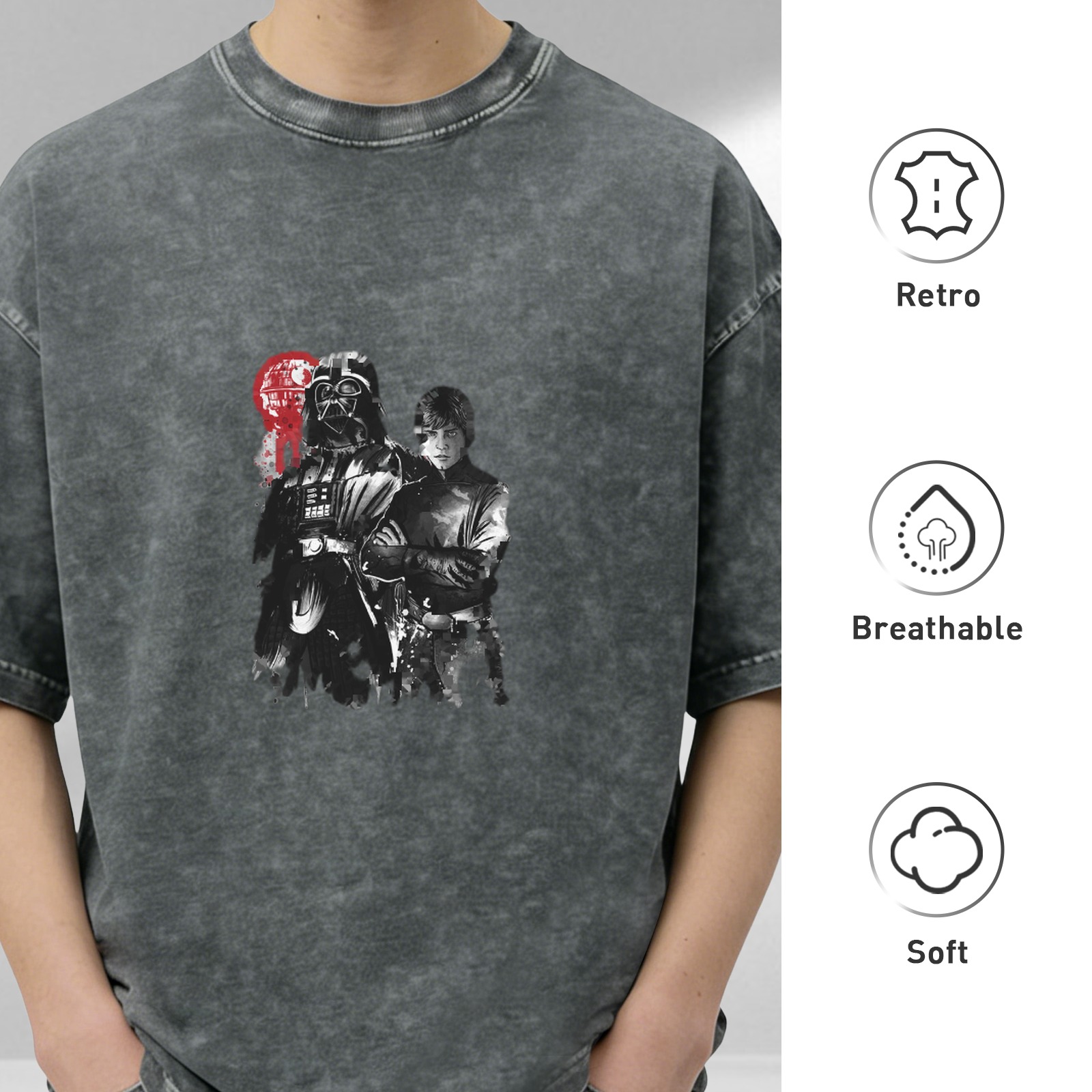 Star Wars Darth Vader and Luke Skywalker Graphic Washed T-Shirt