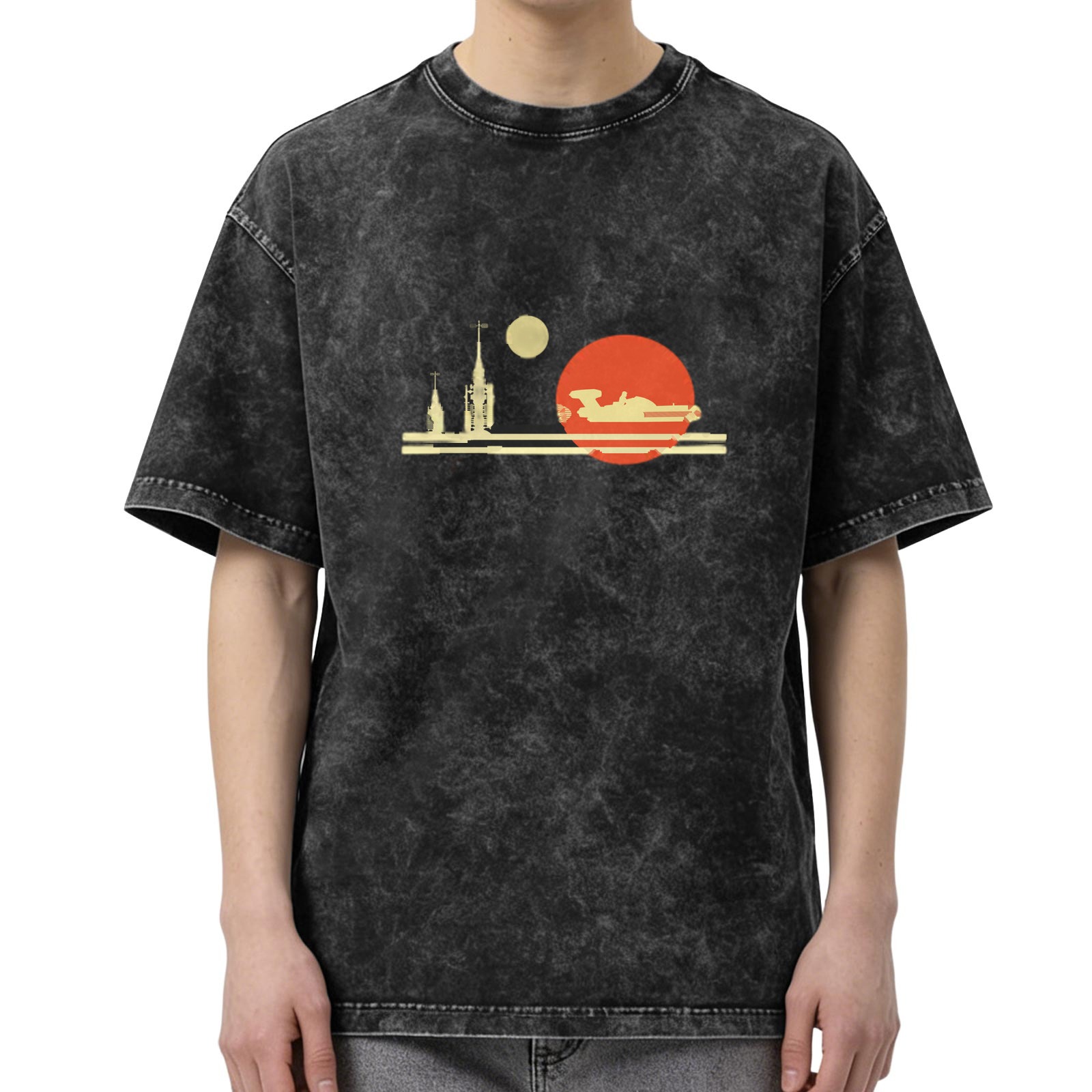 Star Wars Tatooine Sunset Graphic Oversized Stone Wash T-Shirt