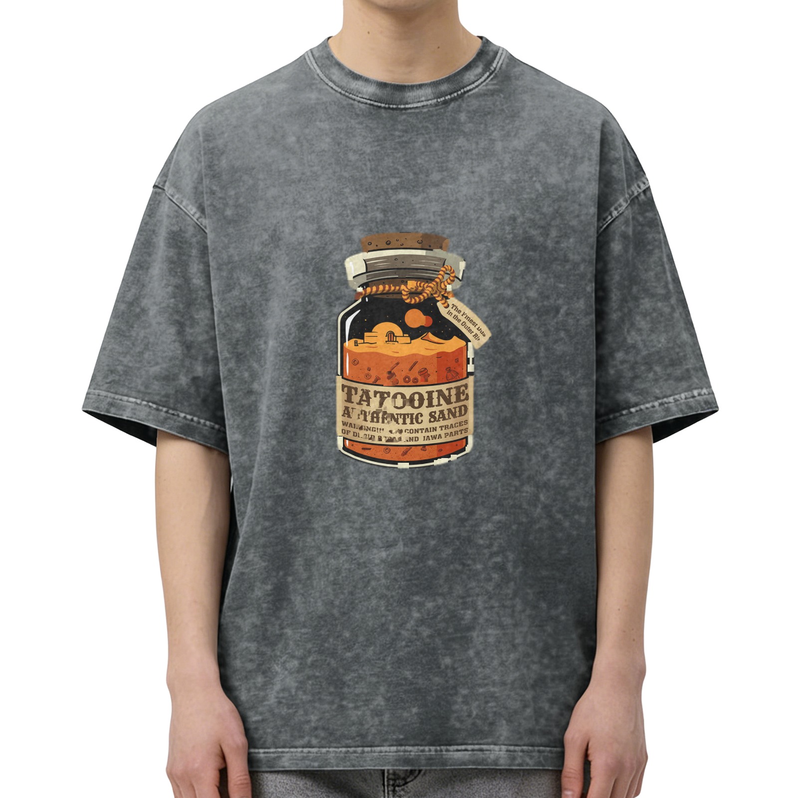 Oversized Acid Wash T-Shirt With Tatooine Authentic Sand Jar Print