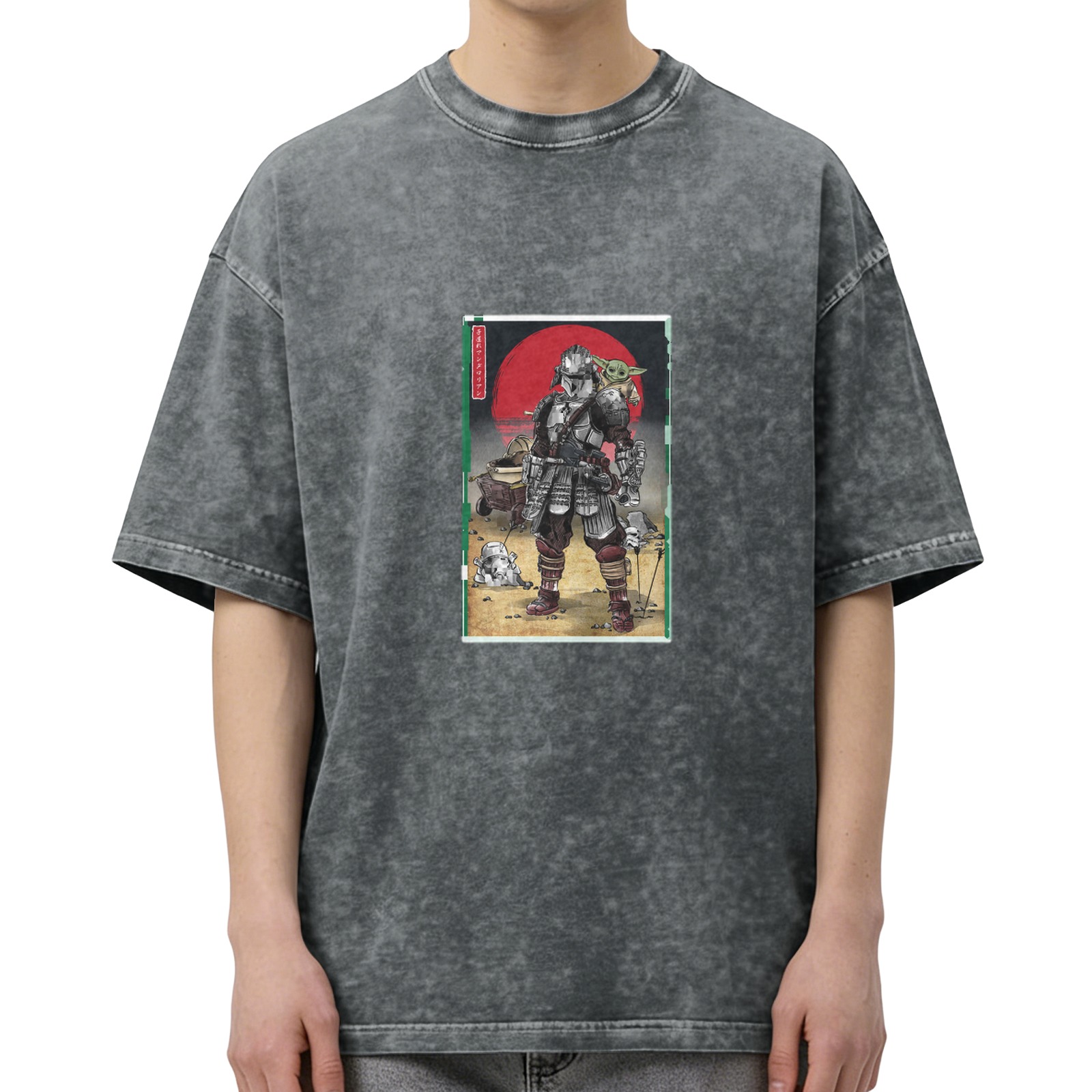 Star Wars Samurai Mandalorian & Grogu Graphic Stone Wash T-Shirt