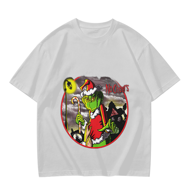 Olive T-shirt with Grinch 'No Cheers' Christmas Graphic Print
