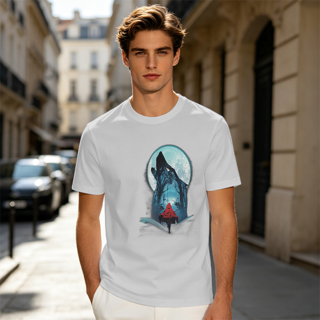 Olive T-Shirt With Red Riding Hood Wolf Moon Graphic