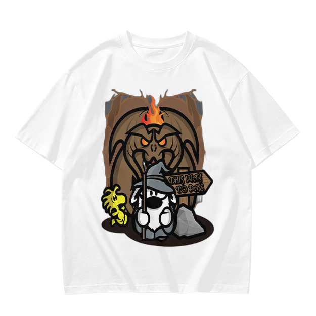 Olive t-shirt with wizard dog and dragon cave graphic