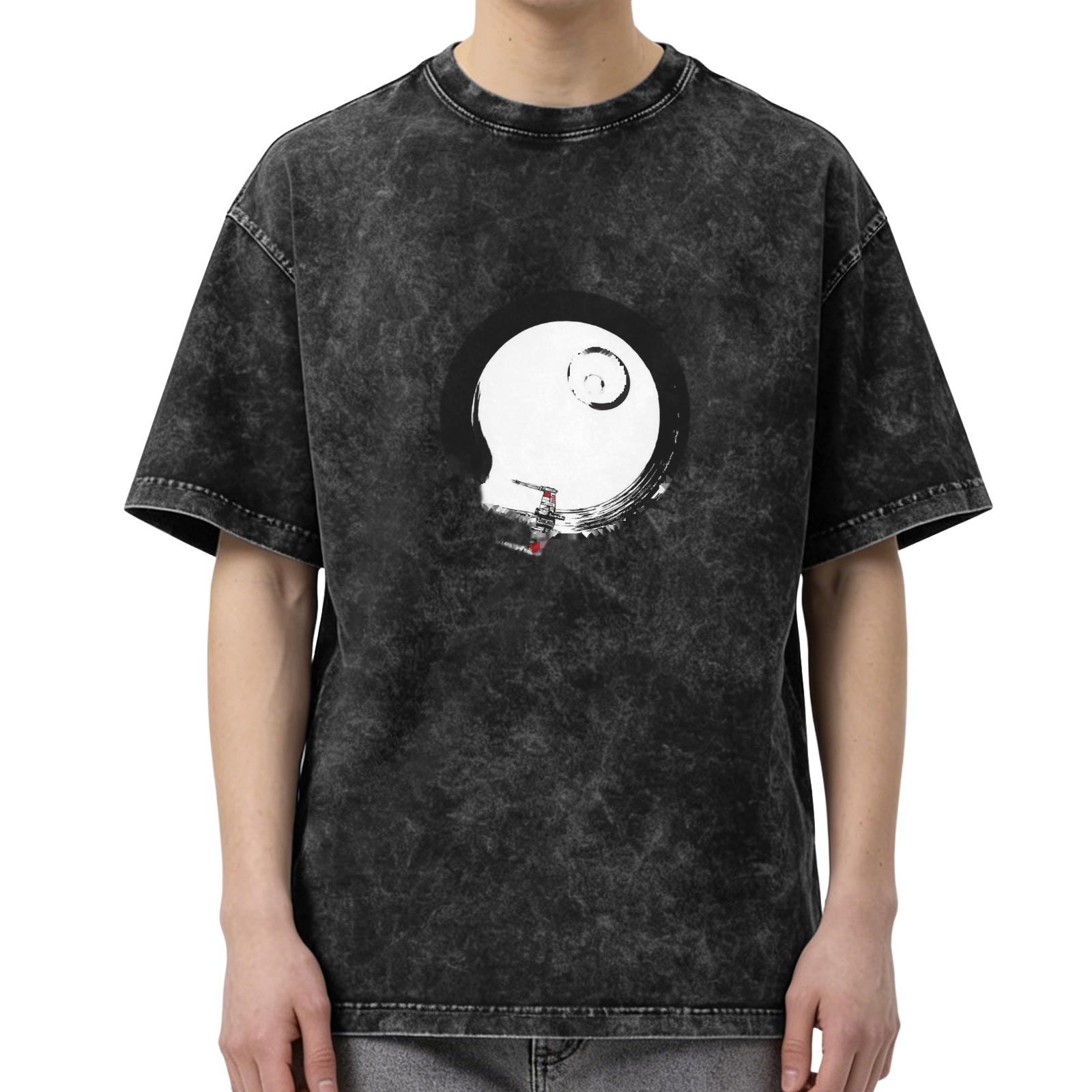 Washed black graphic t-shirt with Death Star and X-wing design
