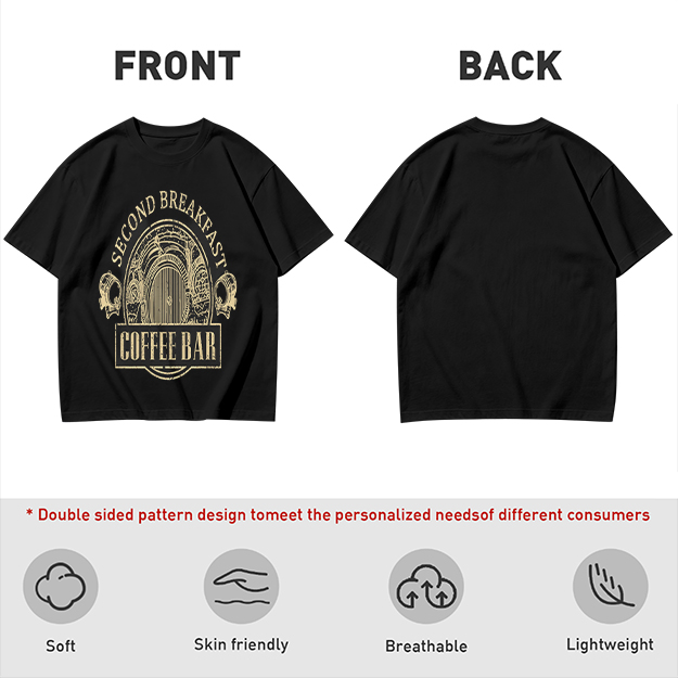 Olive Green T-Shirt with Second Breakfast Coffee Bar Graphic