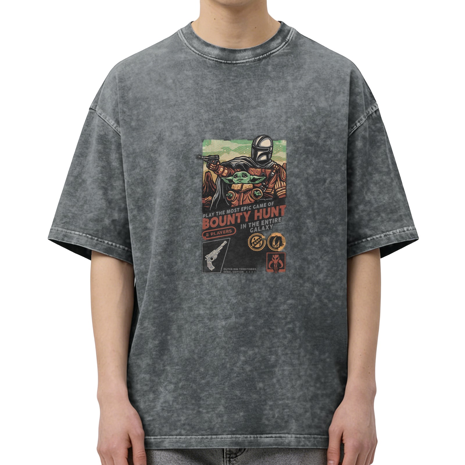 Star Wars Bounty Hunt Graphic Acid Wash T-Shirt
