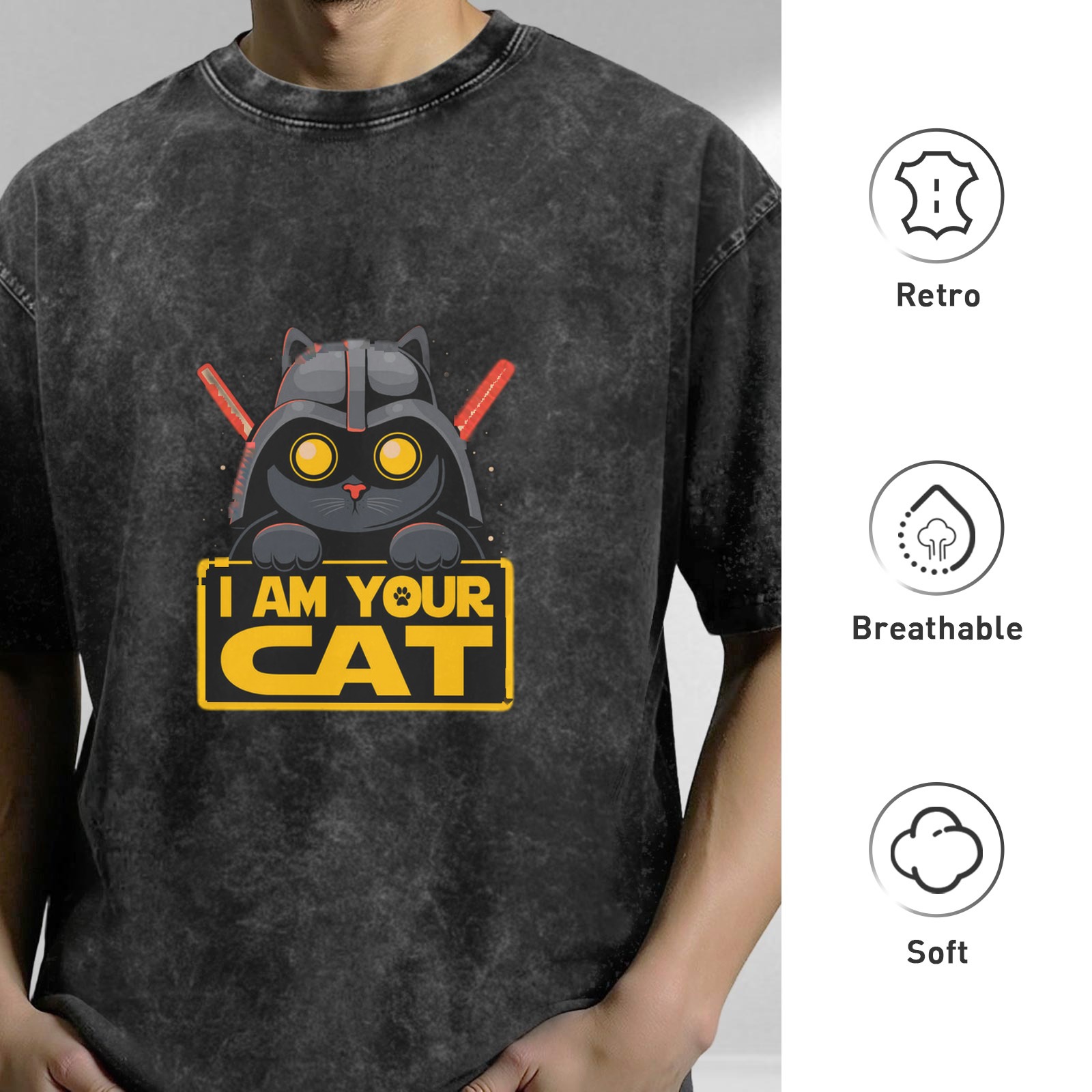 I Am Your Cat Darth Vader Parody Black Acid Wash T-Shirt
