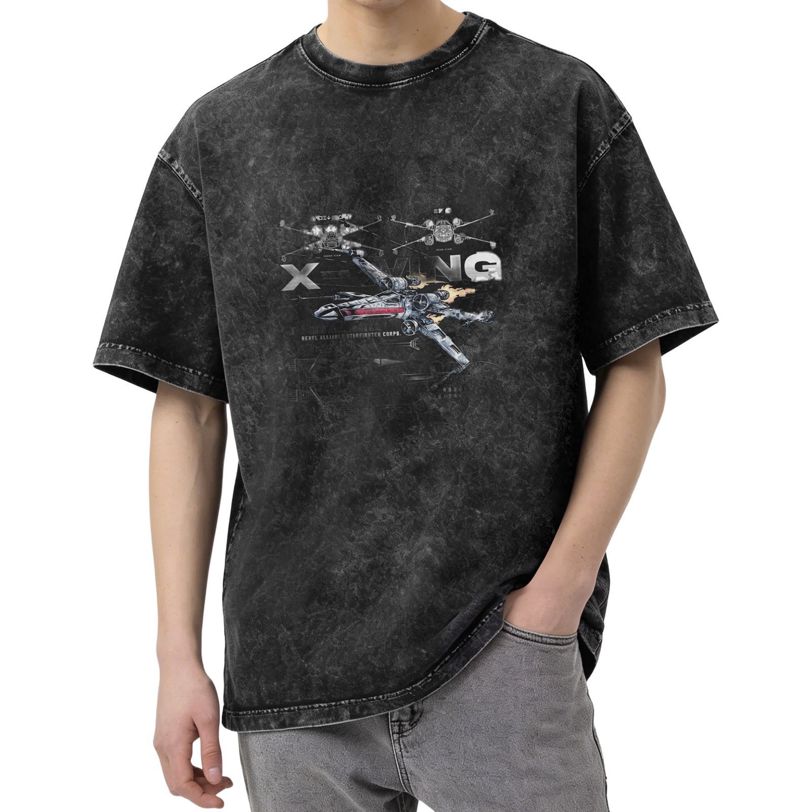 Star Wars X-Wing Fighter Graphic Stonewashed Black T-Shirt