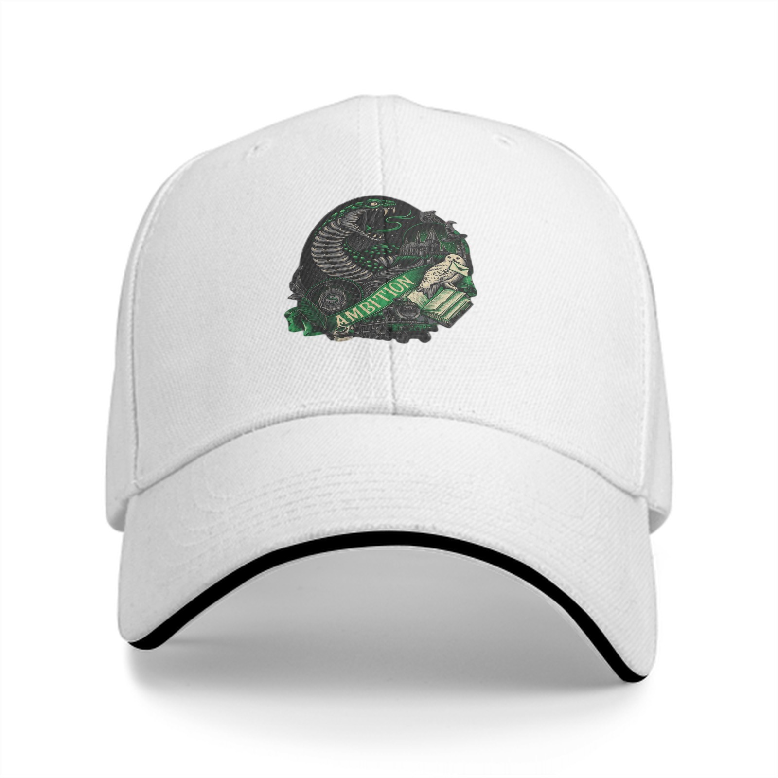 Black Baseball Cap With Slytherin Ambition Snake Crest Design