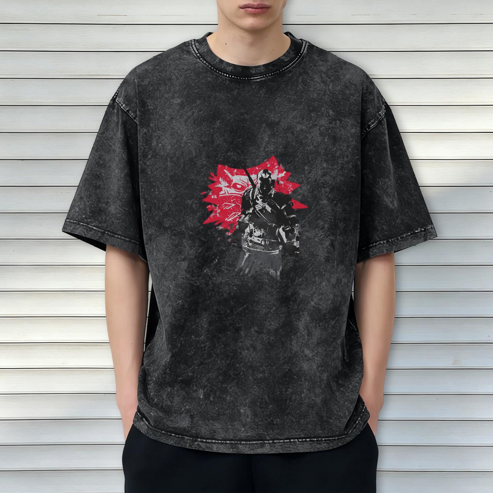 Distressed Darth Vader print short-sleeved T-shirt