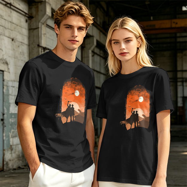 Olive T-Shirt With Desert Sunset Silhouette Print