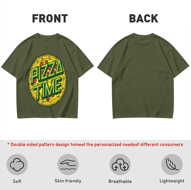 Olive Green Pizza Time Graphic T-Shirt