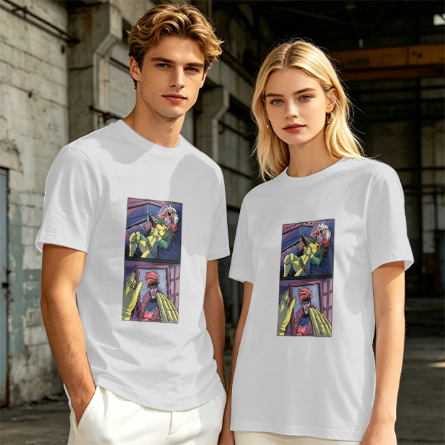 Olive T-Shirt with Comic Style Superhero Graphic Print