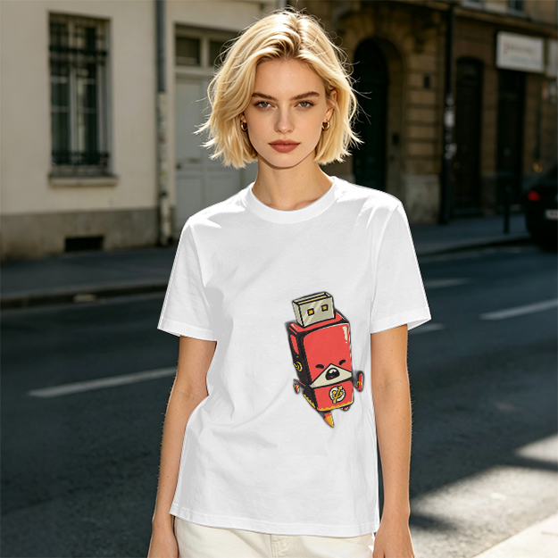 Olive T-Shirt With Cartoon USB Flash Drive Character Print