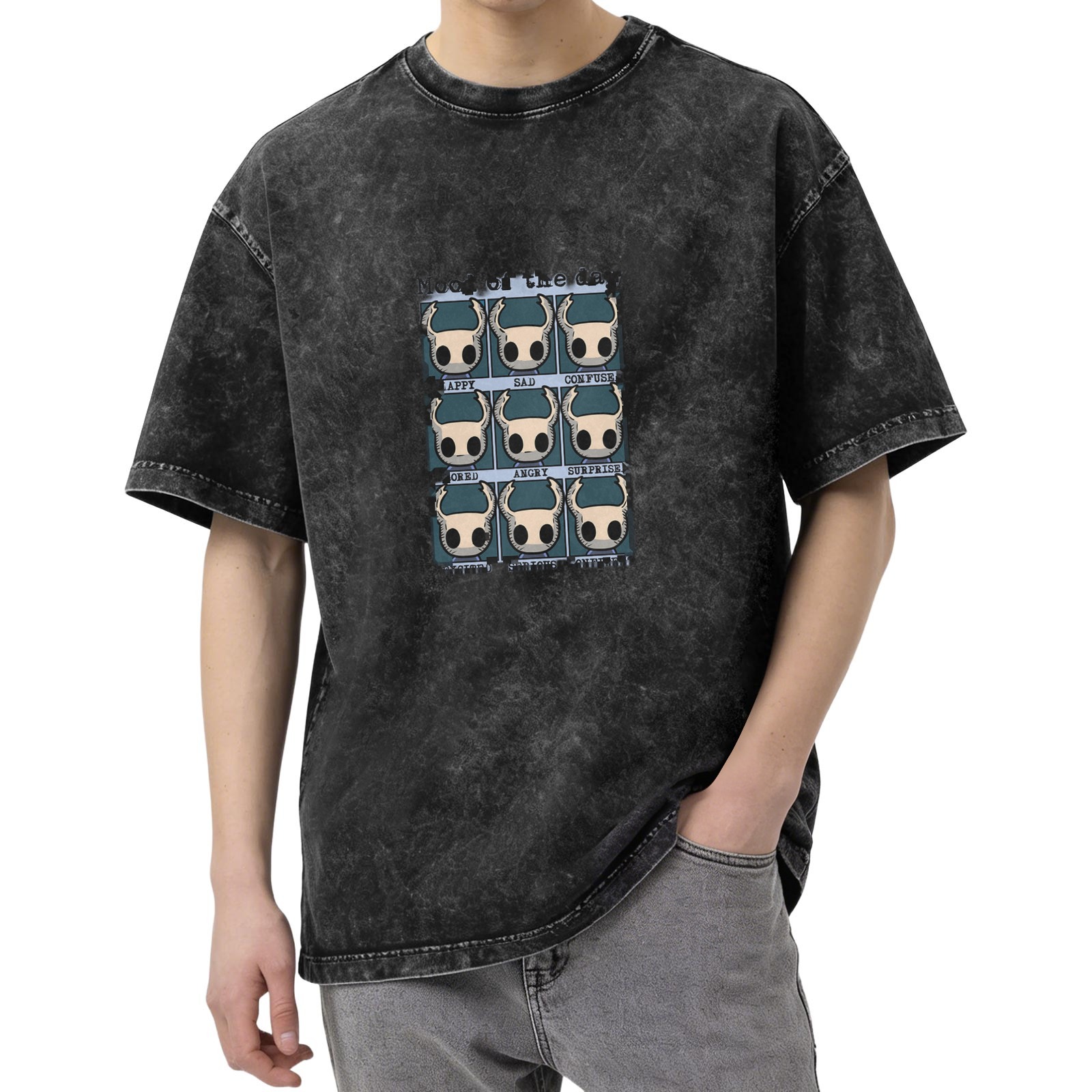 Hollow Knight Emotions Grid Stonewashed Black T-Shirt