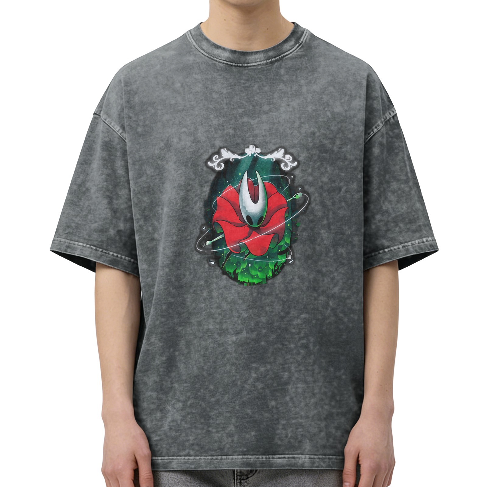 Hollow Knight Hornet Rose Graphic Acid Wash Oversized T-Shirt