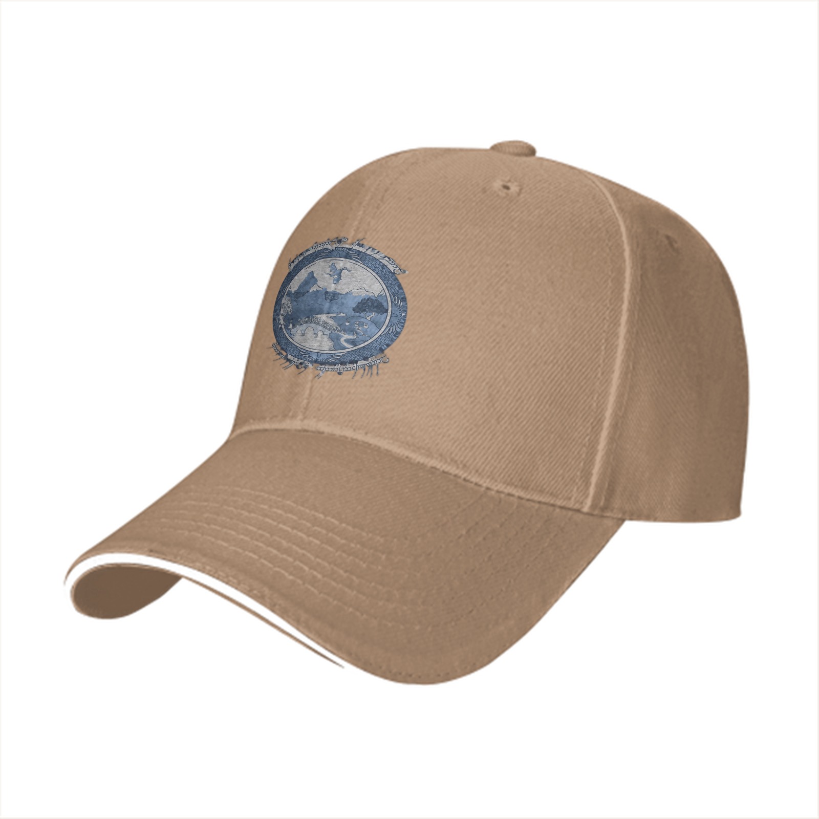 Black Baseball Cap With Distressed Blue Landscape Graphic