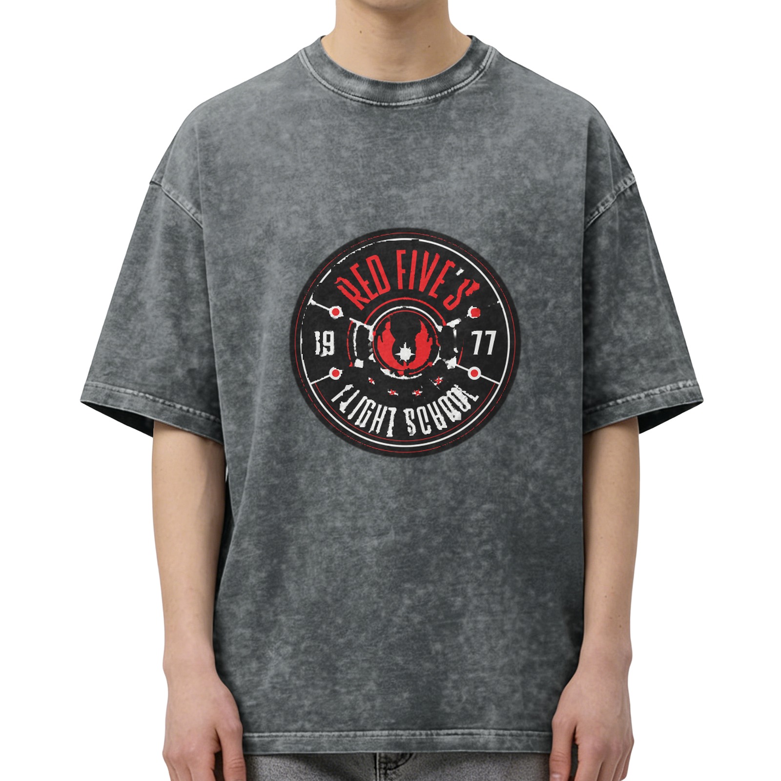 Red Five's Flight School 1977 Acid Wash Graphic T-Shirt