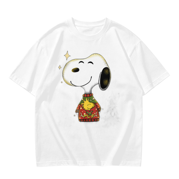 Olive T-shirt with Snoopy in Christmas Sweater Graphic