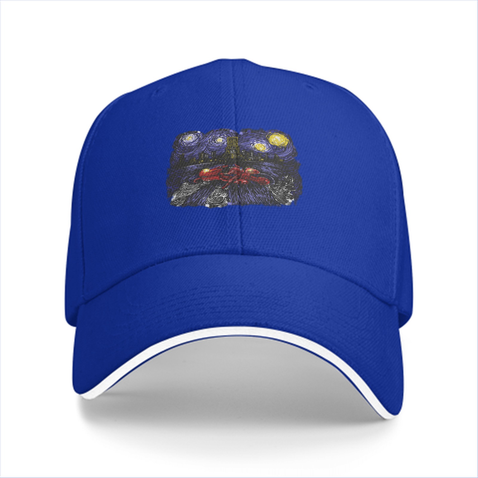 Black Baseball Cap With Starry Night Inspired Art Print