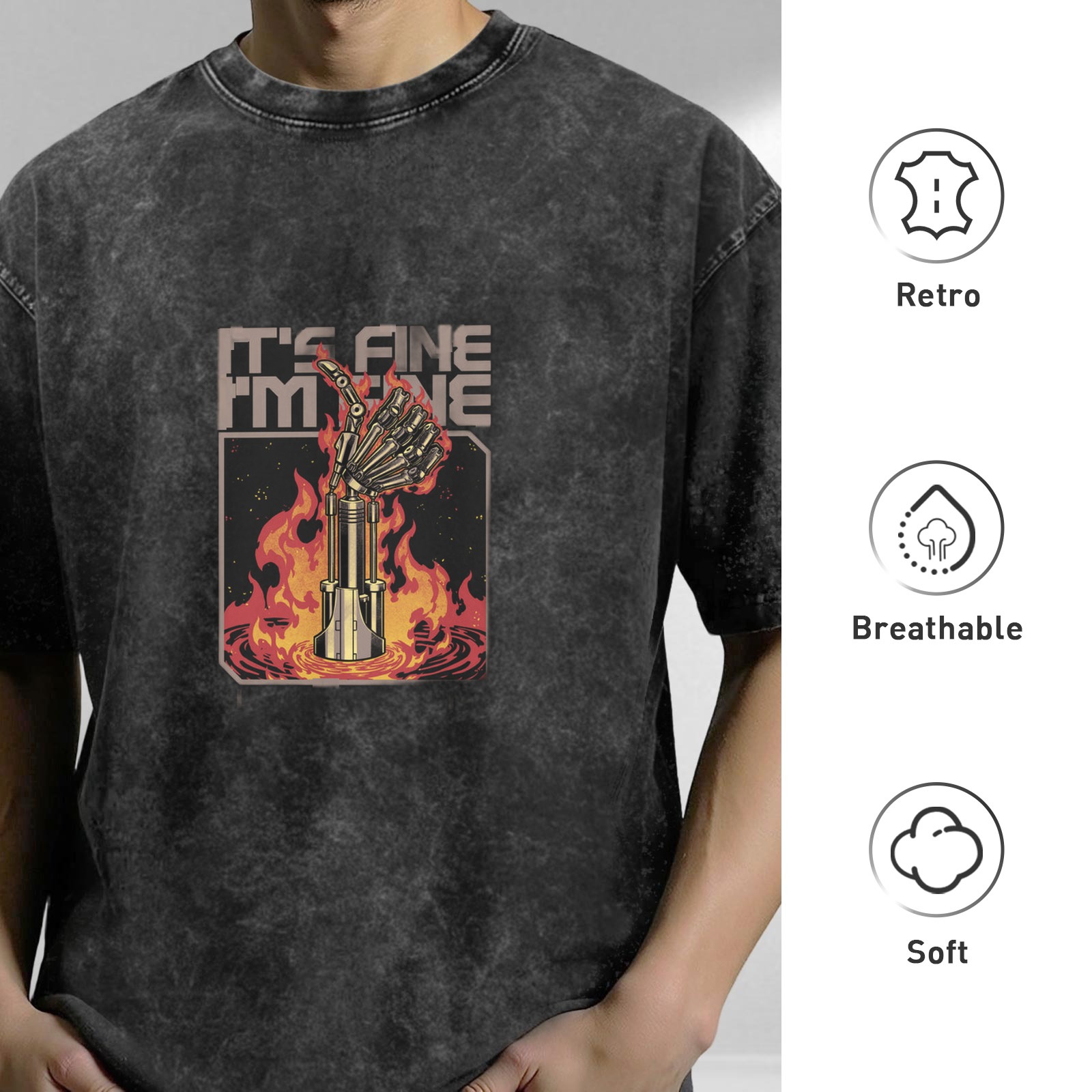 It's Fine I'm Fine Robot Hand On Fire Graphic T-Shirt
