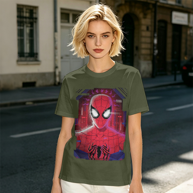 Olive Green Spider-Man Graphic Short Sleeve T-Shirt