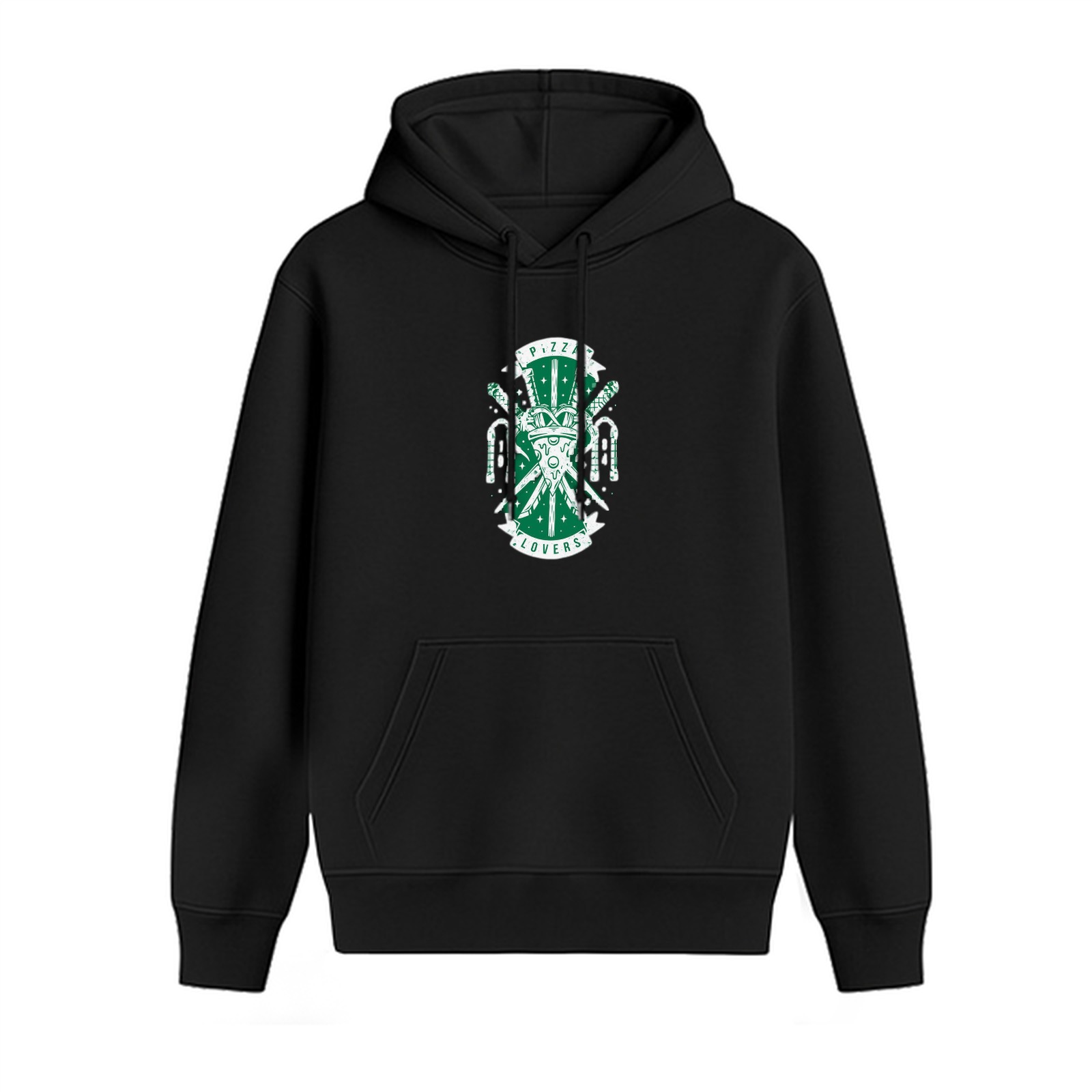 Black Hoodie With Pizza Lovers Graphic Print