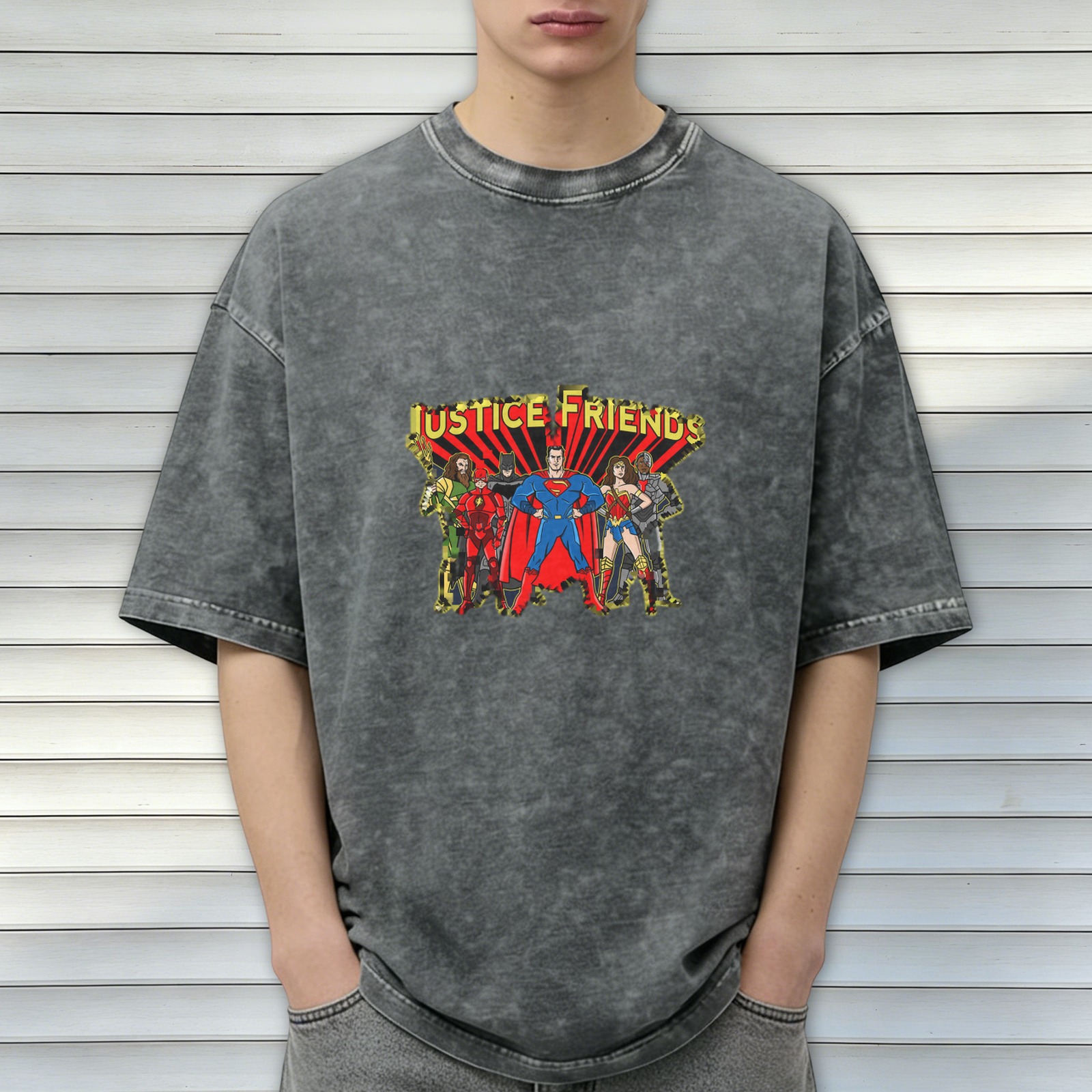 Justice Friends Superhero Graphic Vintage Wash T-Shirt