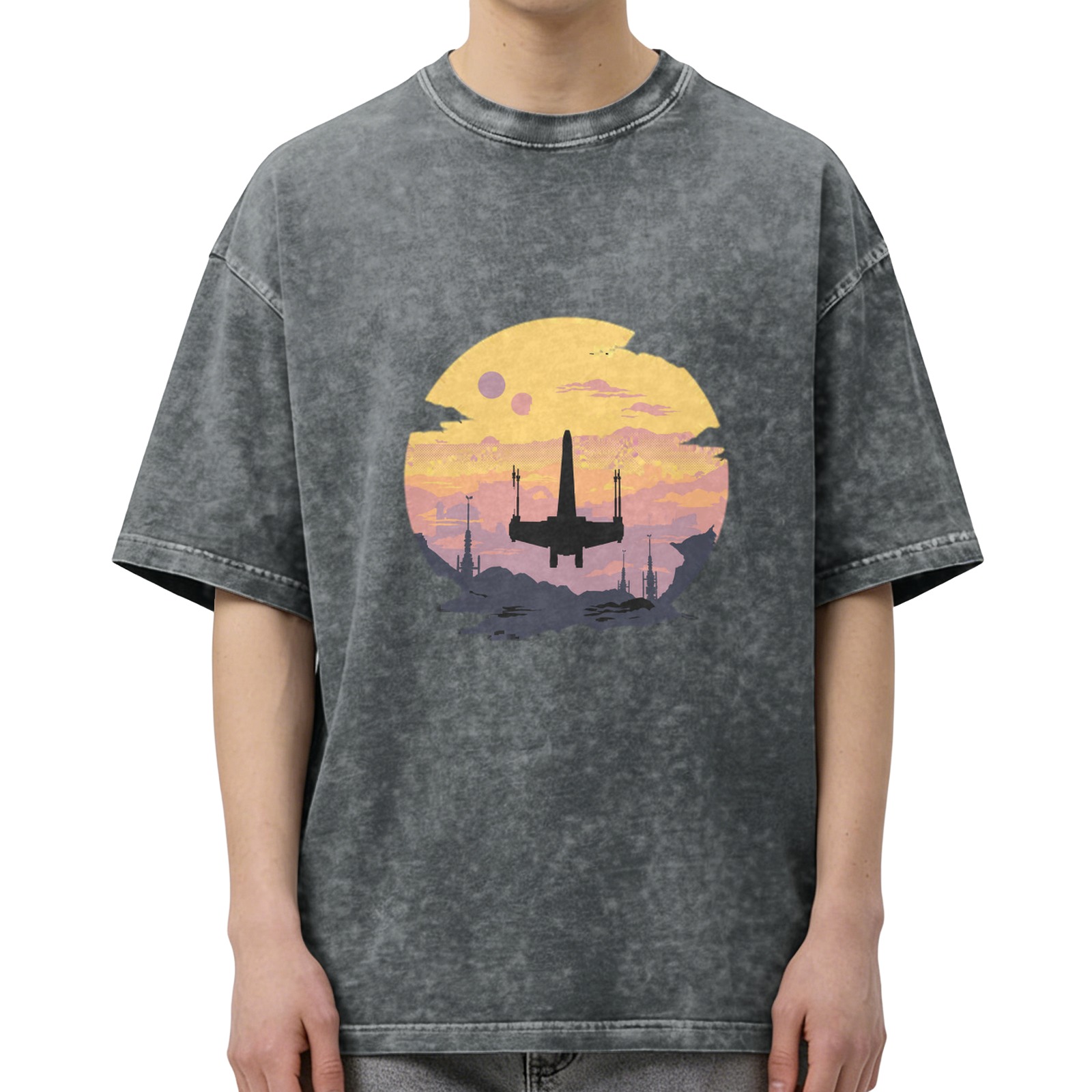 Star Wars X-Wing Sunset Graphic Acid Wash T-Shirt