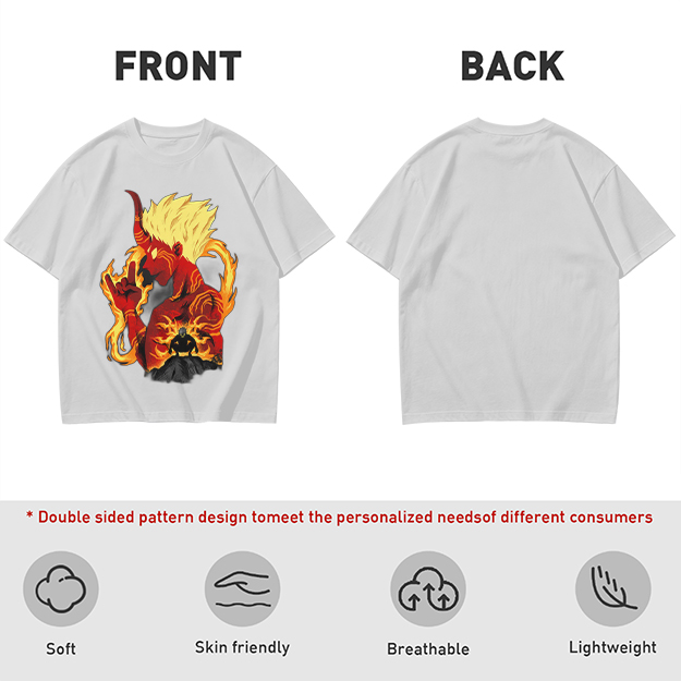 Oni Demon Flame Graphic Olive Green Casual T-Shirt