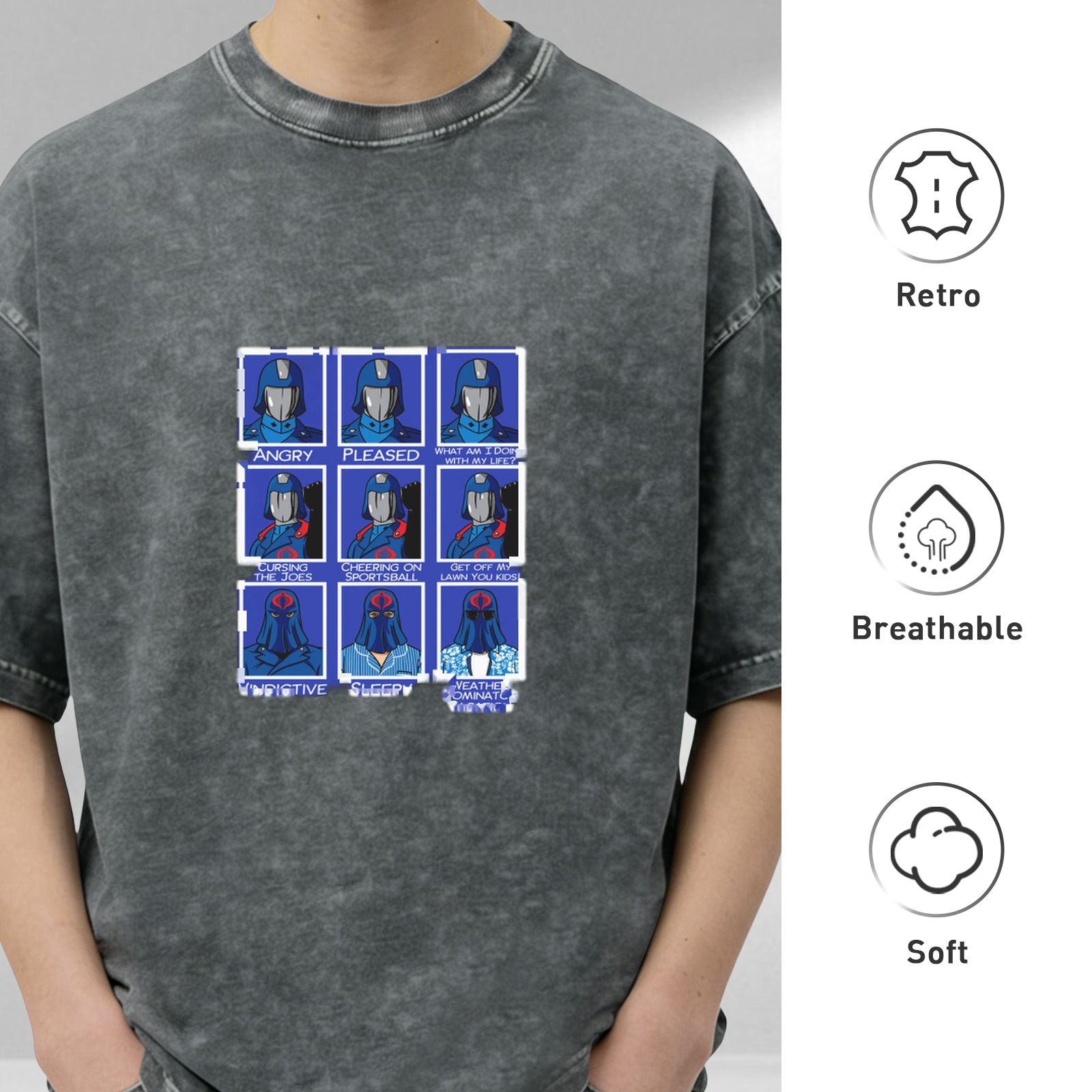 Cobra Commander Emotion Grid Vintage Wash Graphic T-Shirt