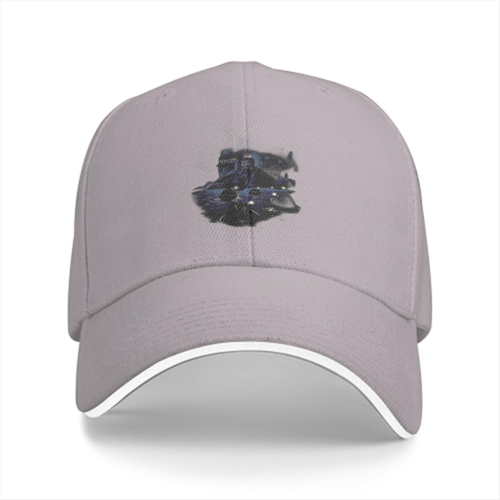 Black Baseball Cap With Dark Spacecraft Graphic Print