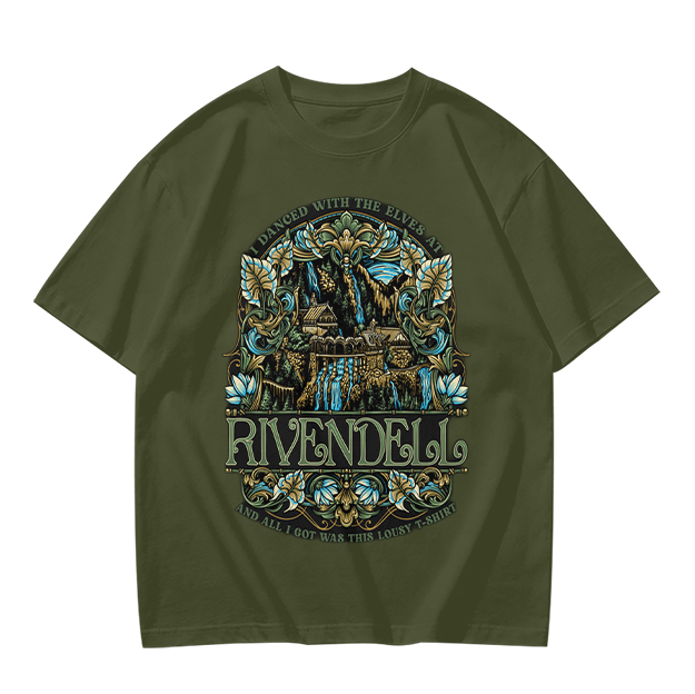 Olive Green Rivendell Themed Graphic T-Shirt