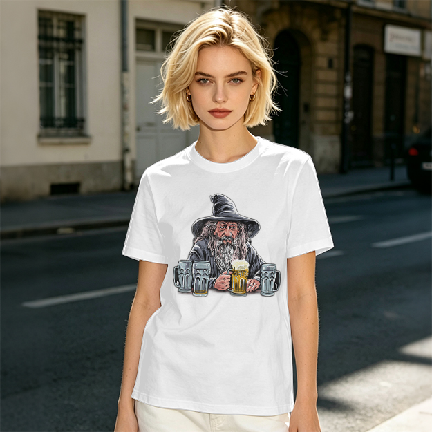 Gandalf with Beer Mugs Funny Wizard Graphic T-Shirt