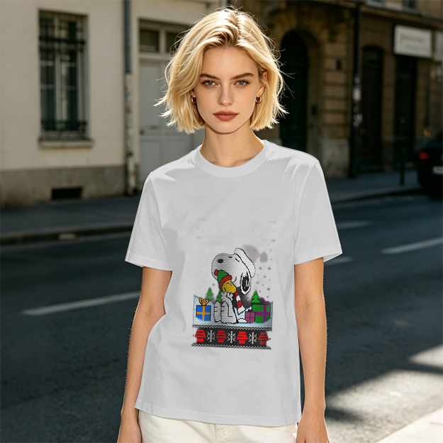 Olive Christmas Snoopy and Woodstock Graphic T-Shirt