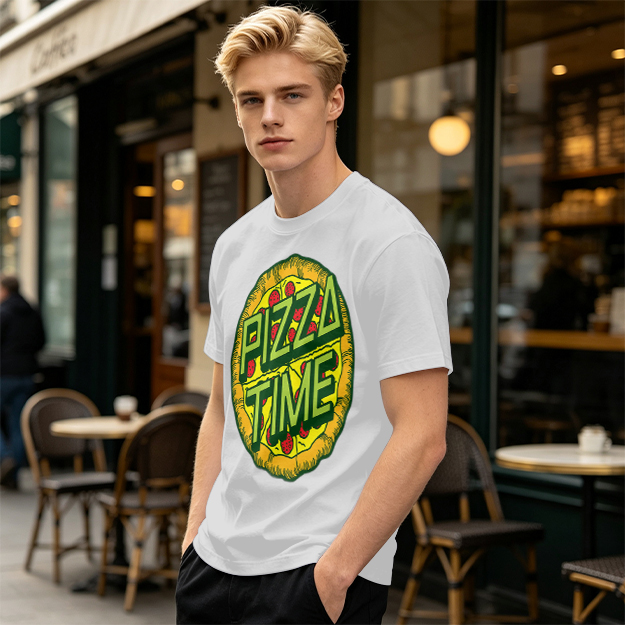 Olive Green Pizza Time Graphic T-Shirt