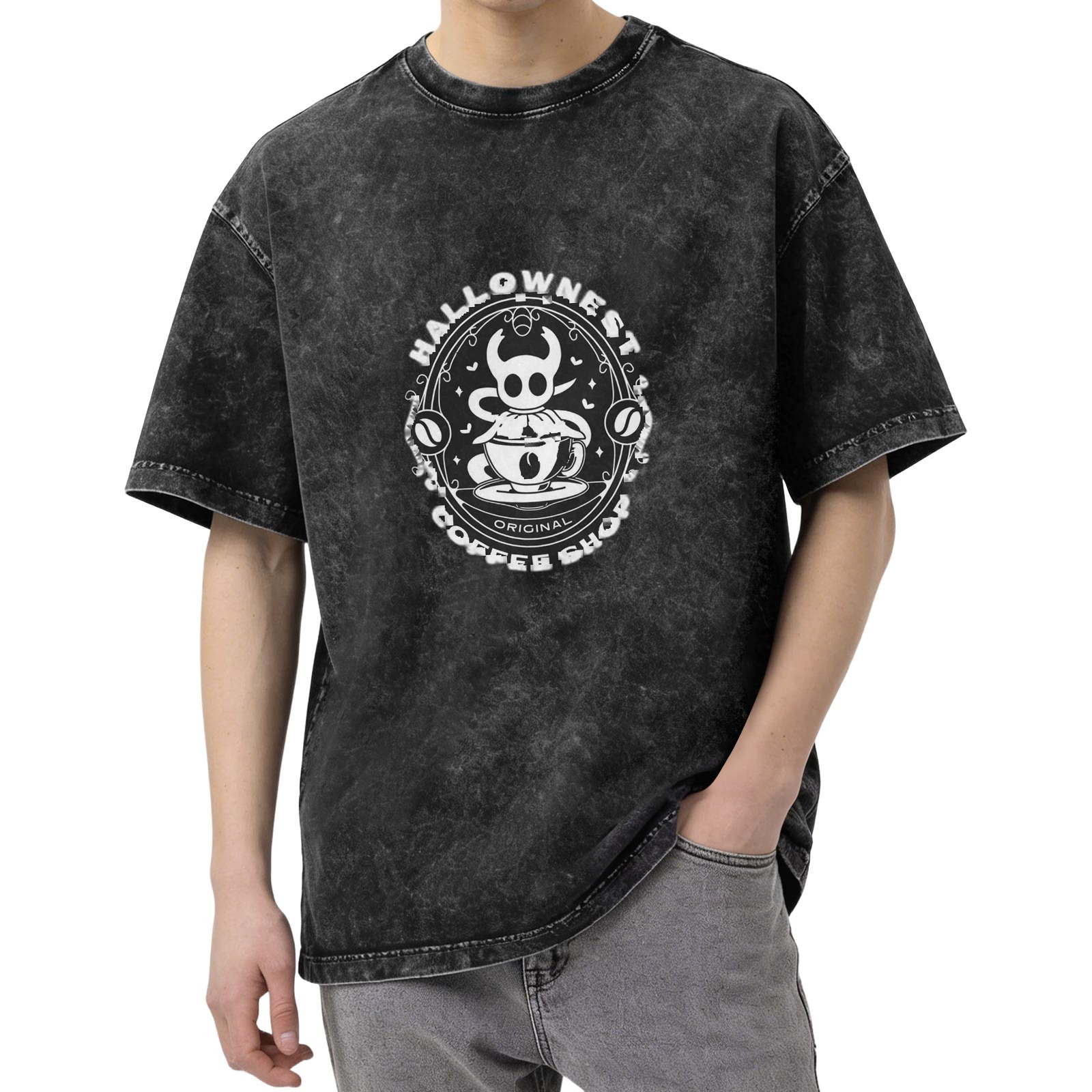 Hollow Knight Hallownest Coffee Shop Graphic Oversized Washed T-Shirt