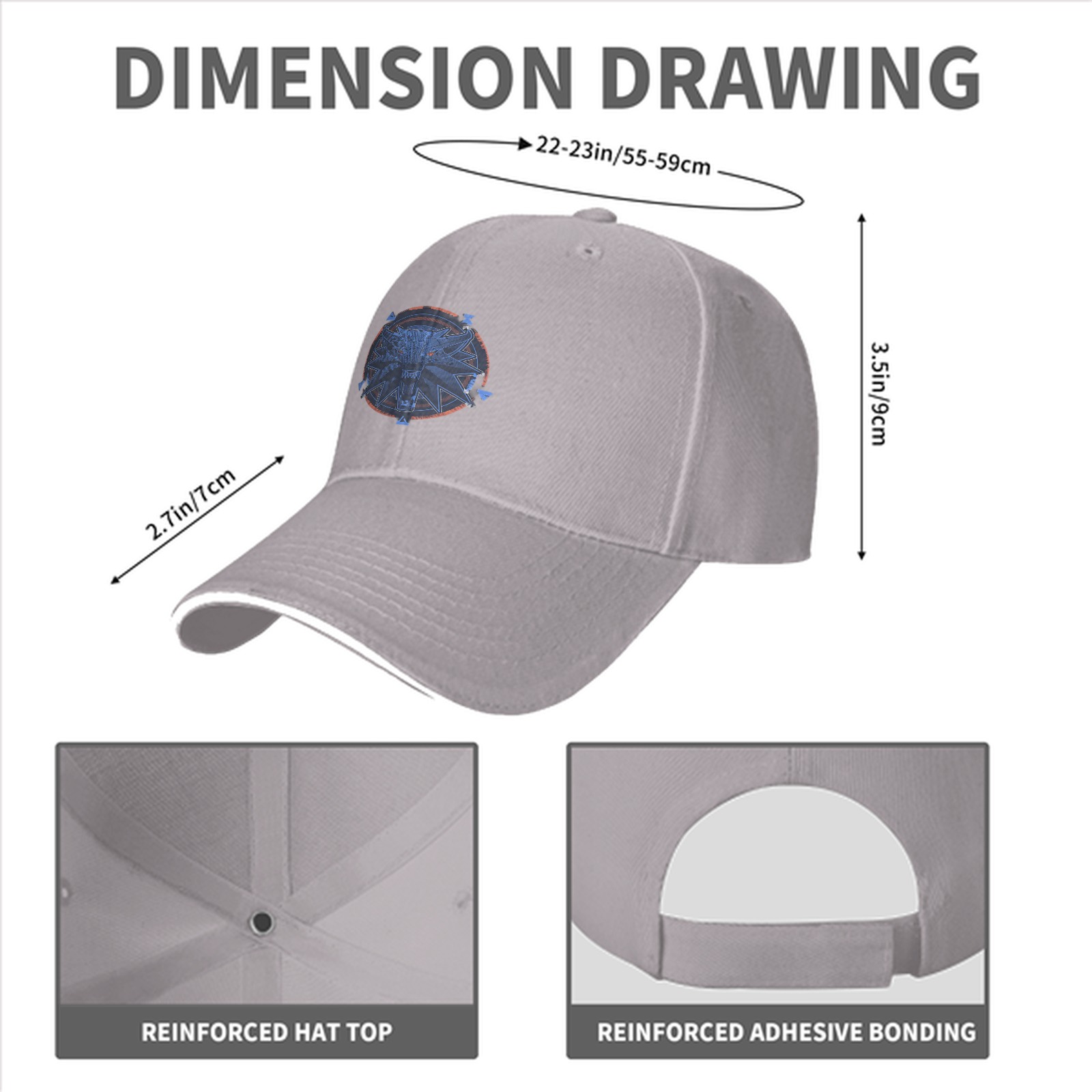 Black Baseball Cap With Witcher Wolf Medallion Emblem