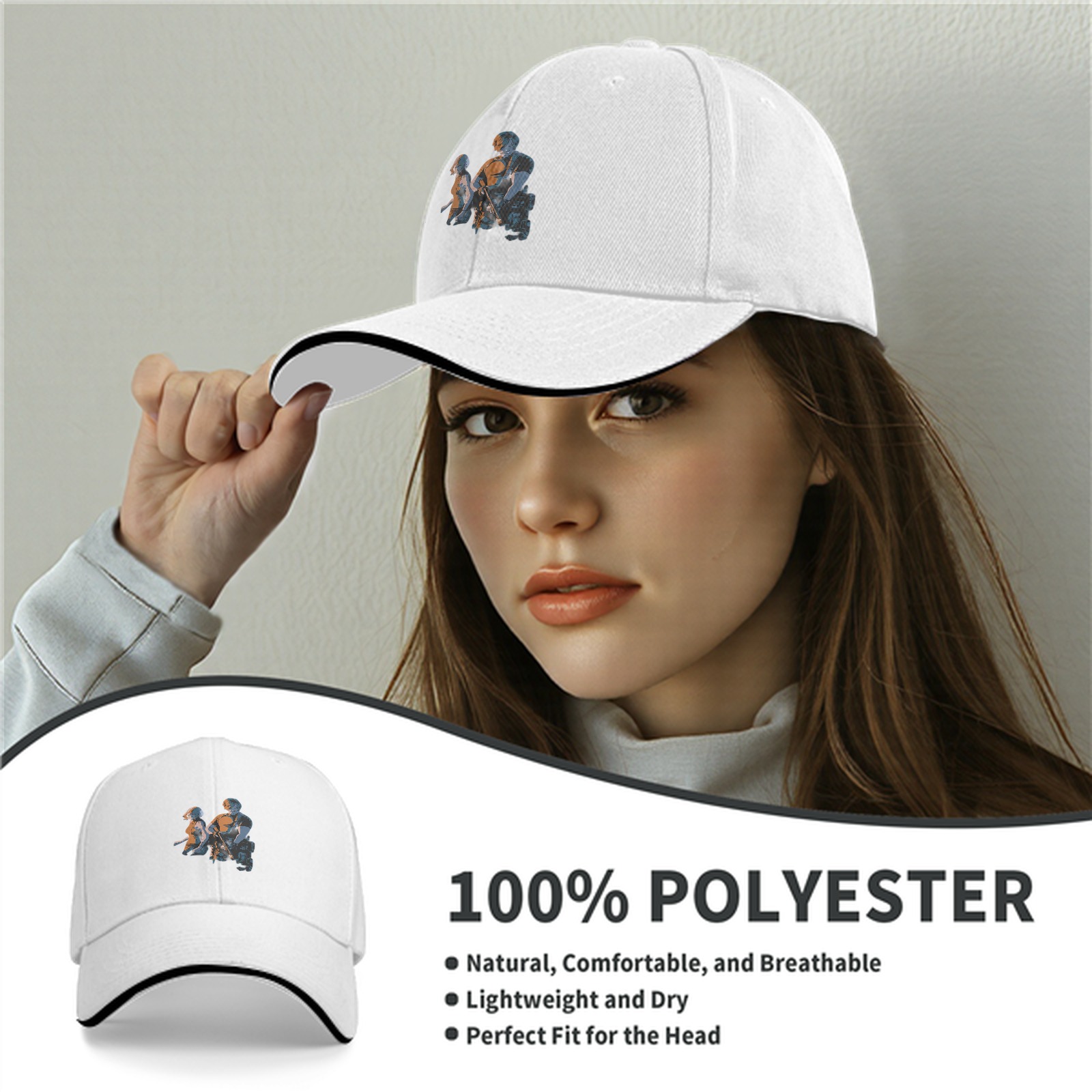 Black Baseball Cap With Two Character Graphic Print
