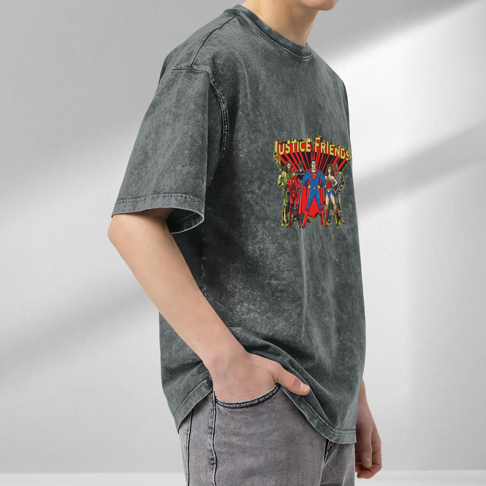 Justice Friends Superhero Graphic Vintage Wash T-Shirt