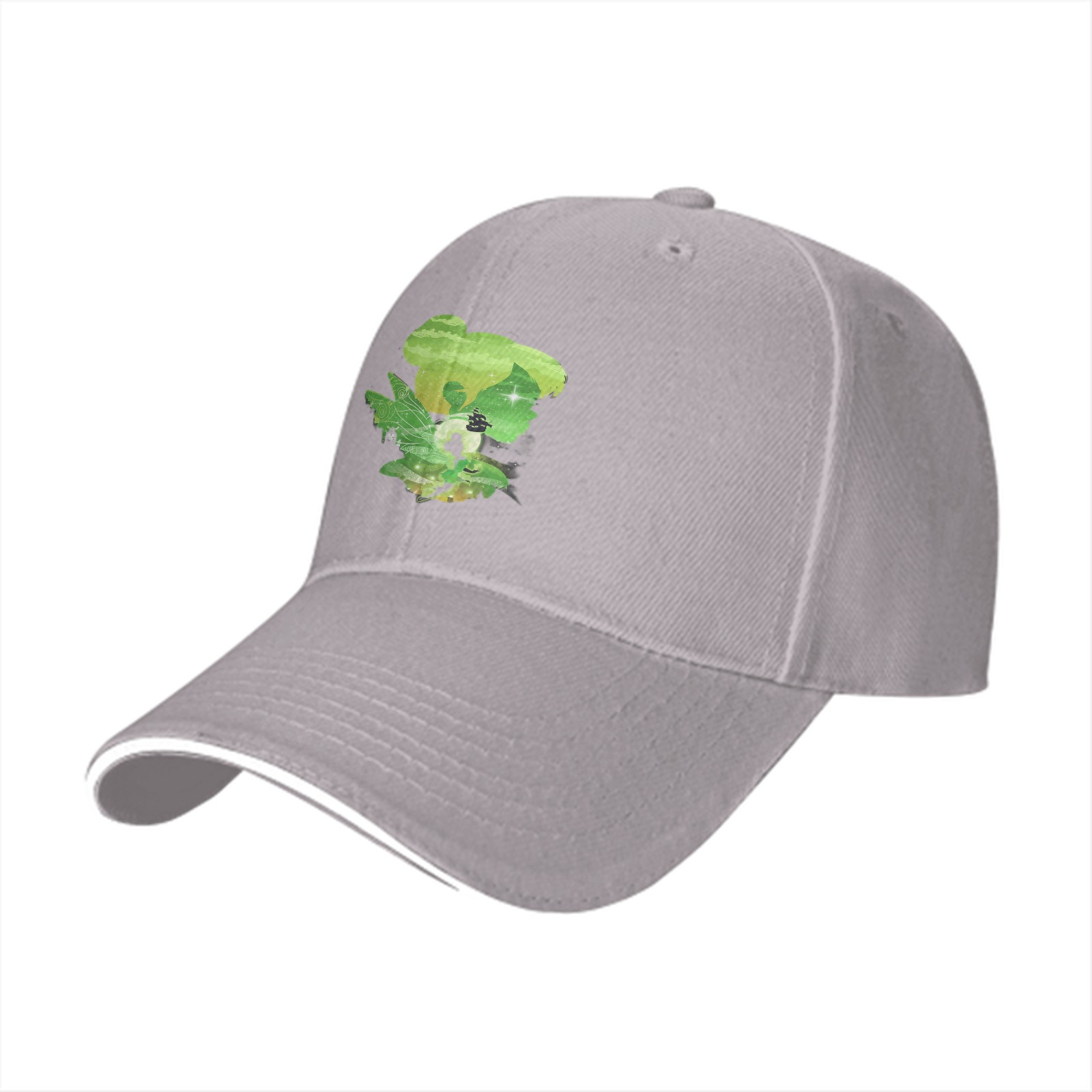 Black Baseball Cap With Green Fairy Silhouette Graphic